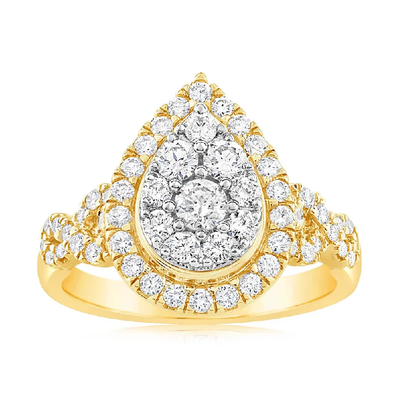 Dainty Floral Jewelry For Feminine Elegance 0.95 Carat Diamond Cluster Pear Shape Ring in 14ct Yellow Gold Dainty Floral Jewelry For Feminine Elegance 0.95 Carat Diamond Cluster Pear Shape Ring in 14ct Yellow Gold