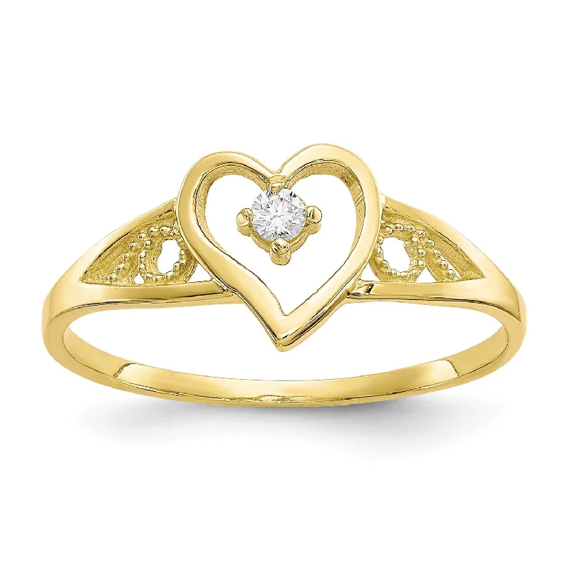 Exclusive Jewelry Bundles At Discounted Rates 10KT Yellow Gold Cubic Zirconia Heart Ring; Size 6