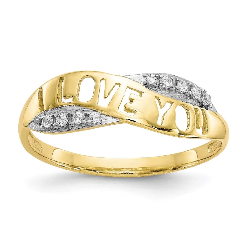Affordable Glamour – Premium Jewelry For Less 10KT Yellow Gold Cubic Zirconia Love Ring; Size 6