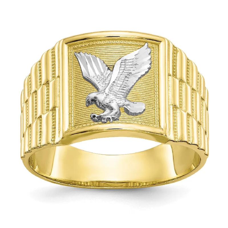 Clearance Sale On High-End Jewelry Collections 10KT Yellow Gold with Rhodium Plating Eagle Ring; Size 10
