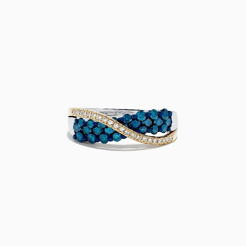 Grab Your Dream Jewelry At The Lowest Prices 14K Two Tone Gold Blue and White Diamond Crossover Ring, 1.00 TCW Grab Your Dream Jewelry At The Lowest Prices 14K Two Tone Gold Blue and White Diamond Crossover Ring, 1.00 TCW