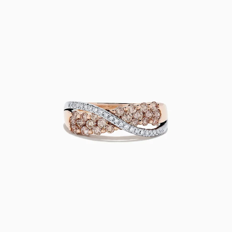 Unique Jewelry Designs Now At Discounted Rates 14K Two Tone Gold Brown and White Diamond Crossover Ring, 1.00 TCW Unique Jewelry Designs Now At Discounted Rates 14K Two Tone Gold Brown and White Diamond Crossover Ring, 1.00 TCW