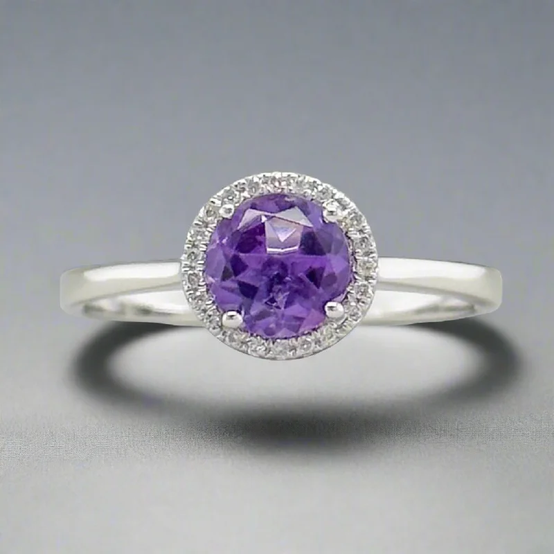 Eco-Friendly Sustainable Jewelry For Conscious Buyers 14K W Gold 0.68ct Amethyst & 0.13cttw H-I/SI1-2 Diamond Halo Ring