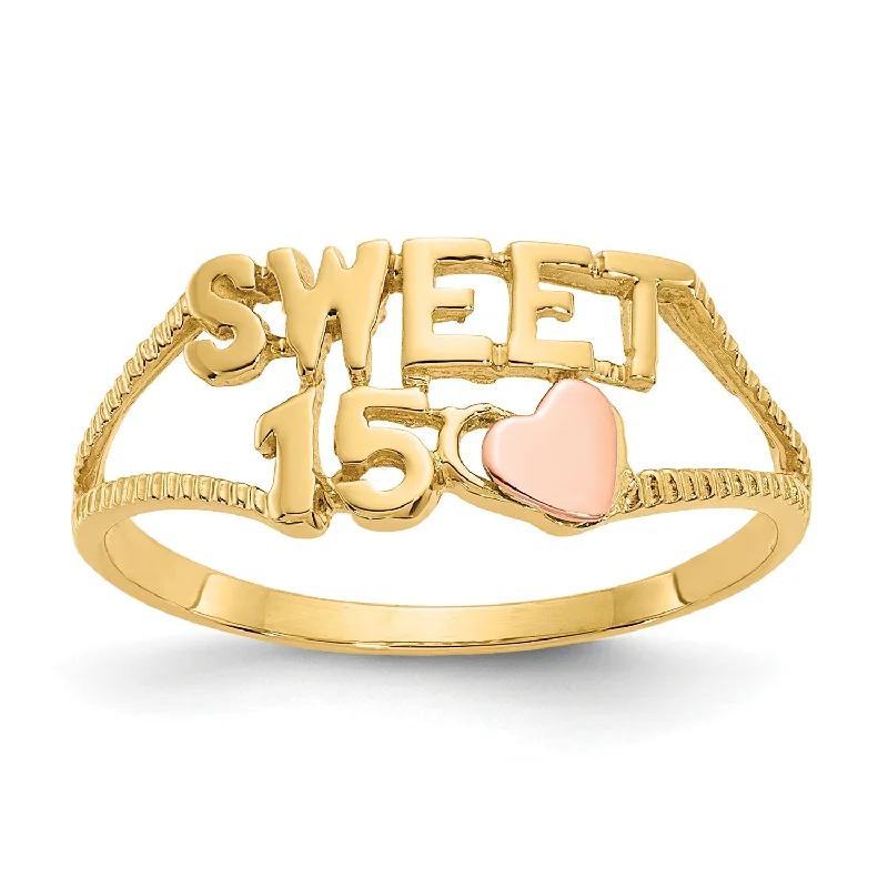 Jewelry Clearance Event – Stock Up Before It's Over 14KT Yellow and Rose Gold Heart Quinceanera Sweet 15 Ring; Size 6