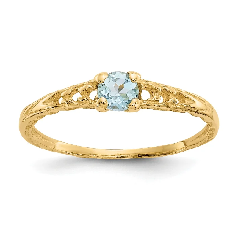 Exclusive Gemstone Jewelry Markdowns – Shop Now 14KT Yellow Gold 3MM Round Aquamarine Birthstone Baby Ring; Size 3