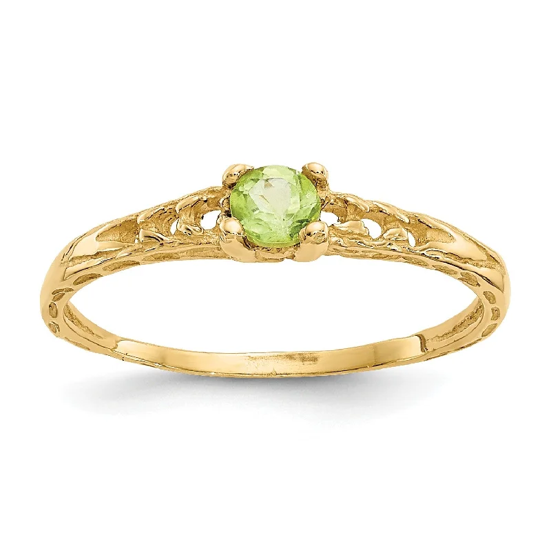 Personalized Jewelry Sale – Unique Gifts At Low Prices 14KT Yellow Gold 3MM Round Peridot Birthstone Baby Ring; Size 3