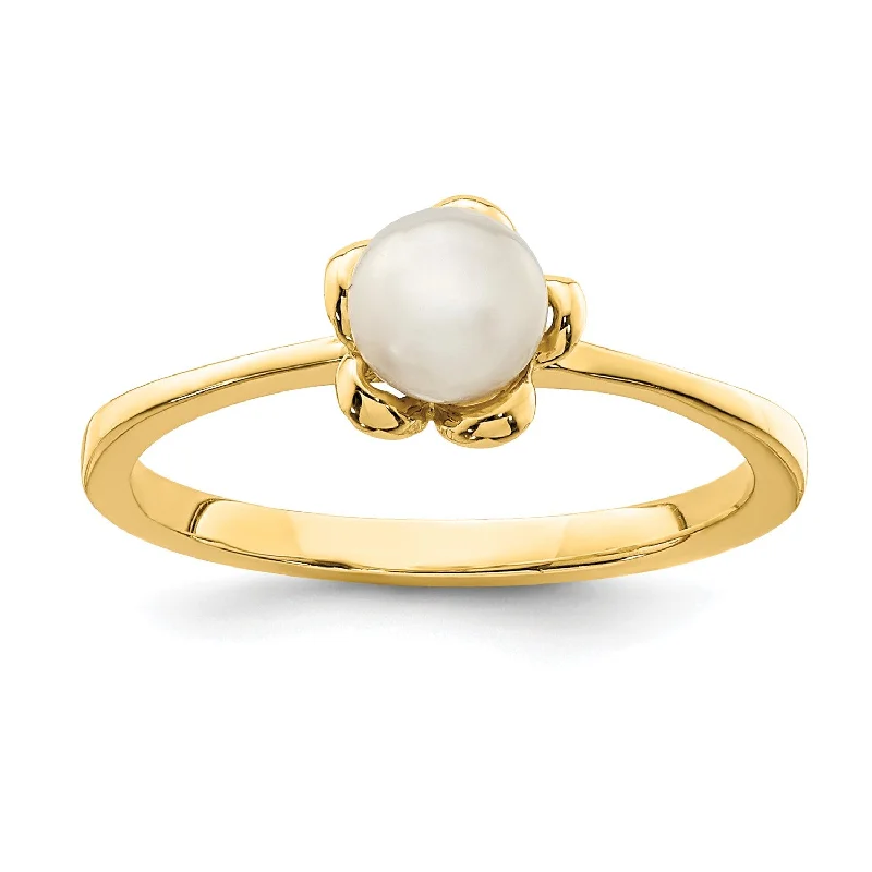 Celebrate With Sparkle – Jewelry Sale Now Live 14KT Yellow Gold 4MM Pearl Childrens Flower Ring; Size 4