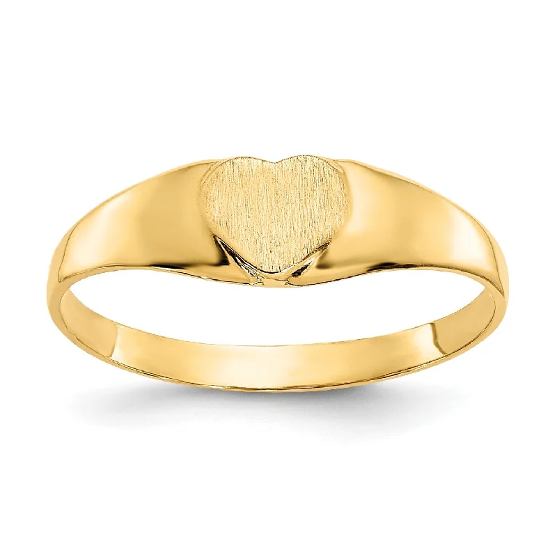 Modern Statement Jewelry For Bold Styling 14KT Yellow Gold Childrens Heart Signet Ring; Size 3