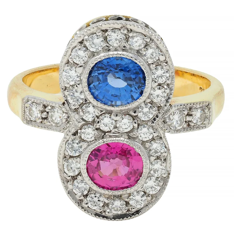 Exclusive Jewelry Sale – Limited-Time Discounts 1980's 2.60 CTW Pink Blue Sapphire Diamond Platinum 18 Karat Gold Vintage Toi-Et-Moi Ring Exclusive Jewelry Sale – Limited-Time Discounts 1980's 2.60 CTW Pink Blue Sapphire Diamond Platinum 18 Karat Gold Vintage Toi-Et-Moi Ring