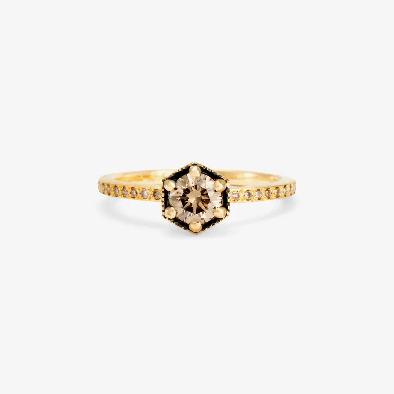 Exclusive Gemstone Jewelry At Special Prices R9906BR | 5mm Brown Diamond Hexagon Pave Ring