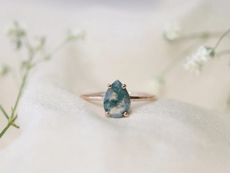 Luxury Jewelry At Unbeatable Discounts 10x7 Pear Shape Faceted Moss Agate Ring