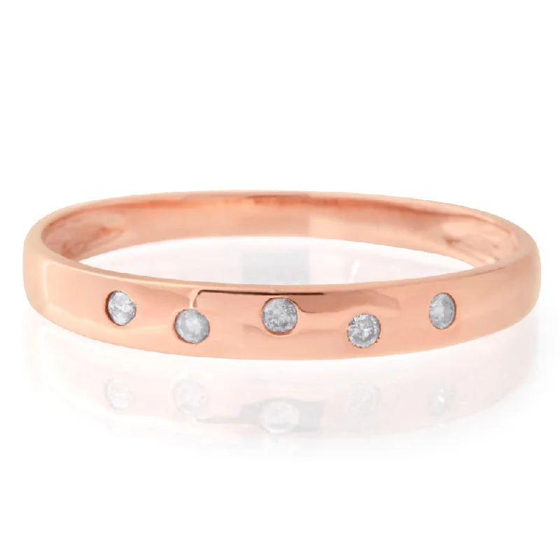 Seasonal Jewelry Sale – Upgrade Your Style Today 9ct Rose Gold 0.05 Carat Diamond Ring with 5 Brilliant Diamonds