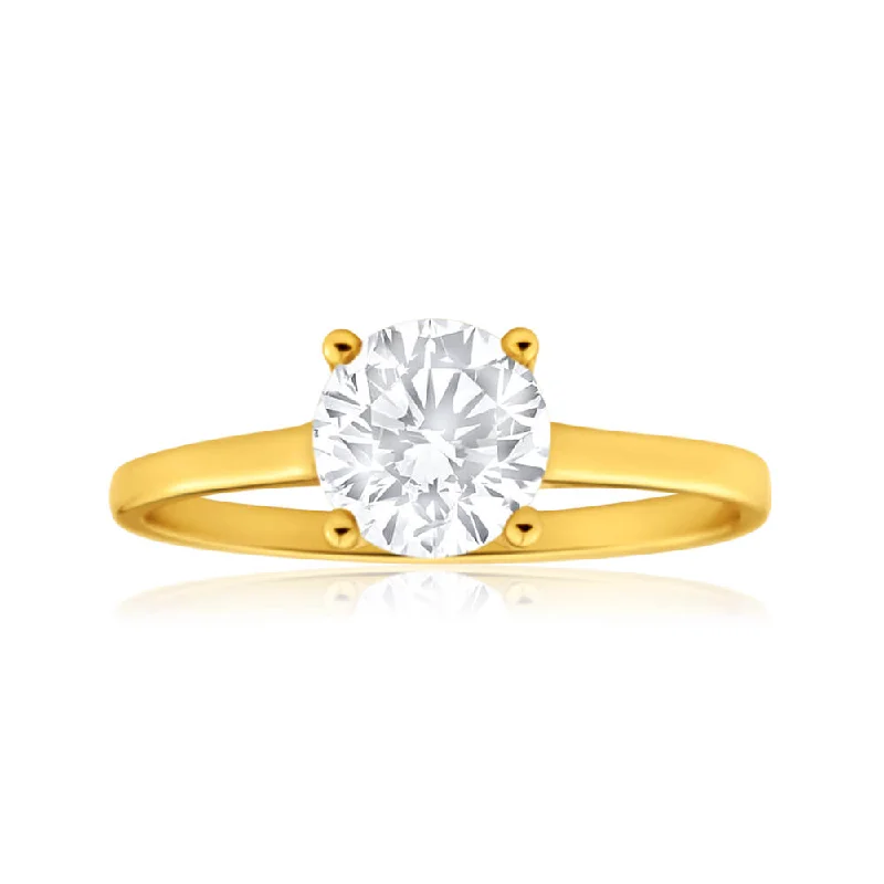 Timeless Elegance At Unbelievable Discounts 9ct Yellow Gold 6mm Brilliant Cut Cubic Zirconia 4 Claw Ring