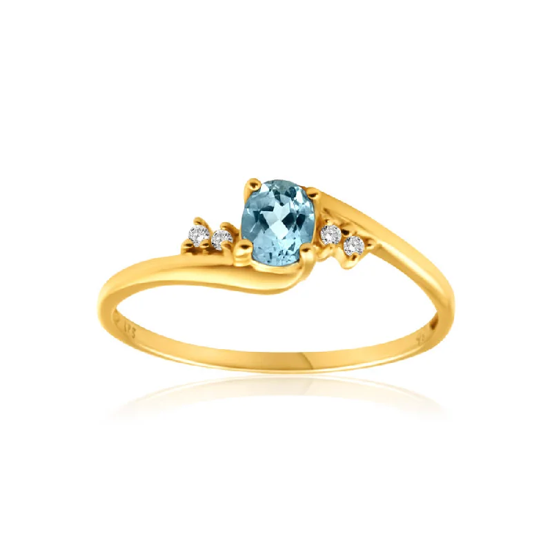 Modern Jewelry At Exclusive Discounts – Shop Today 9ct Yellow Gold Blue Topaz + 4 Cubic Zirconia Ring