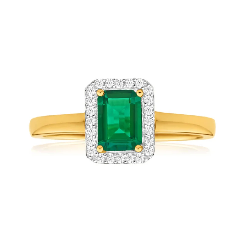 Premium Jewelry At Special Low Prices For A Limited Time 9ct Yellow Gold Created Emerald + Diamond Ring
