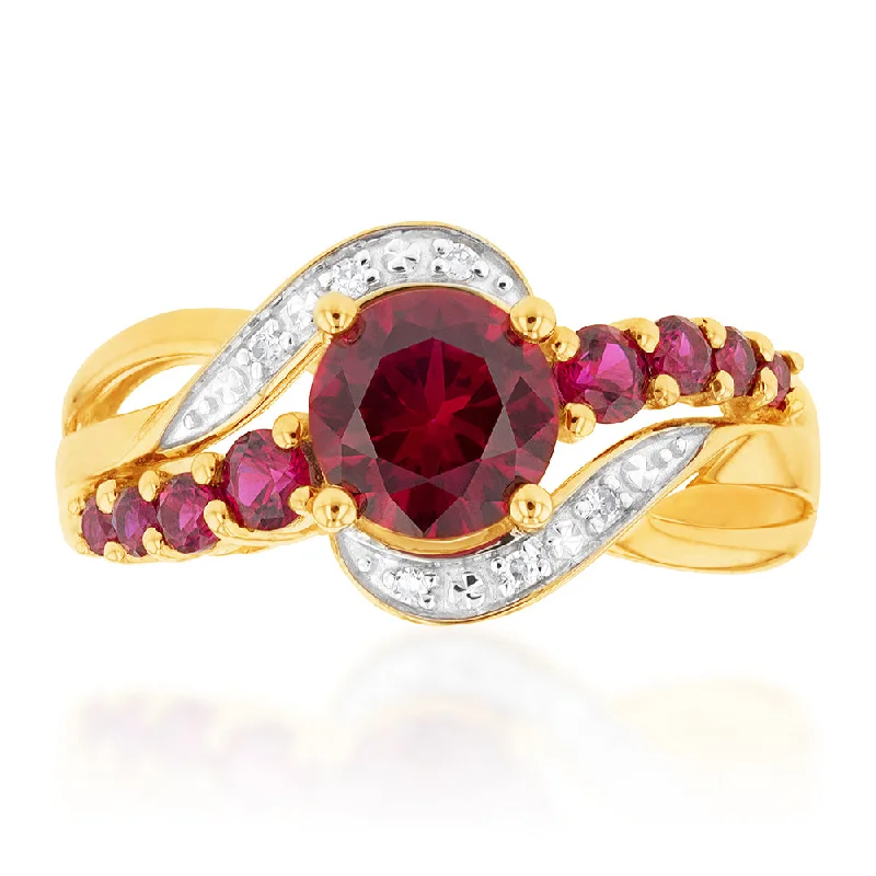 Exclusive Jewelry Sale – Limited-Time Discounts 9ct Yellow Gold Created Ruby and Diamond Ring
