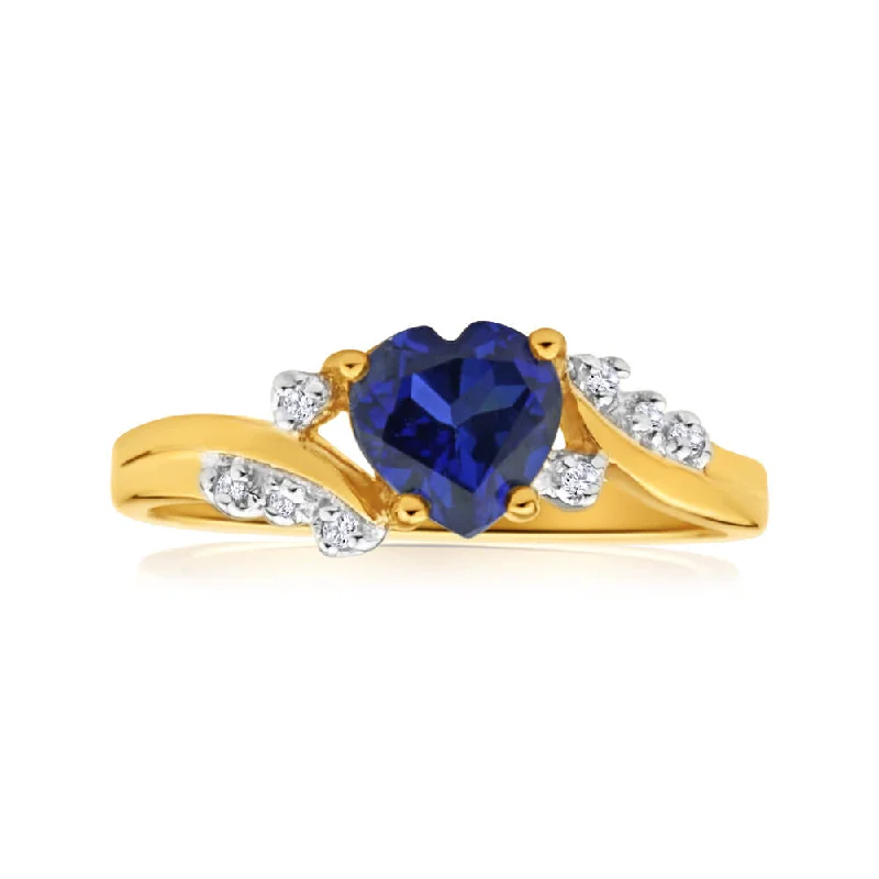 Affordable Luxury Jewelry For Every Occasion 9ct Yellow Gold Created Sapphire Heart + Diamond Ring Affordable Luxury Jewelry For Every Occasion 9ct Yellow Gold Created Sapphire Heart + Diamond Ring