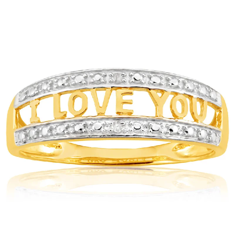 Shop Fine Jewelry With Amazing Deals 9ct Yellow Gold Diamond "I LOVE YOU" Ring