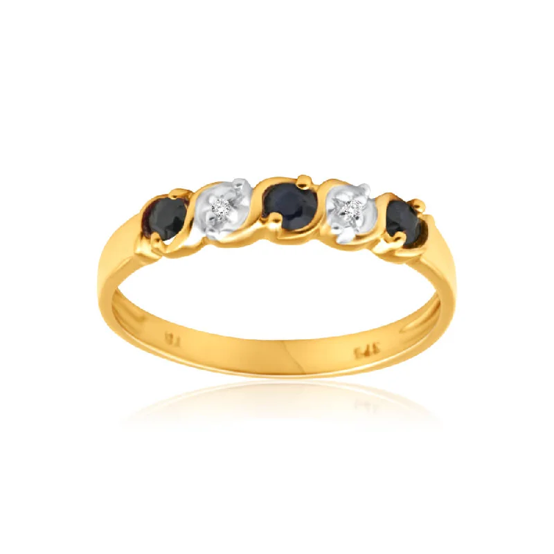 The Perfect Jewelry Piece At The Perfect Price 9ct Yellow Gold Exquisite Diamond + Natural Sapphire Ring