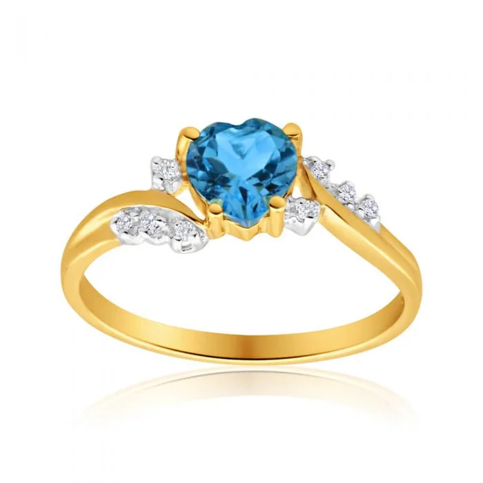 Personalized Jewelry Sale – Meaningful Gifts At Great Prices 9ct Yellow Gold Heart Blue Topaz + 8 Diamond Ring