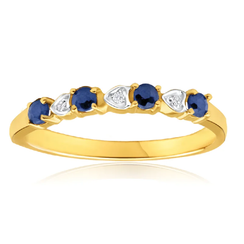 Personalized Jewelry Sale – Meaningful Gifts At Great Prices 9ct Yellow Gold Natural Black Sapphire and 3 x Diamond Ring