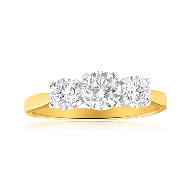 Discounted Jewelry For A Glamorous Look 9ct Yellow Gold Trilogy Cubic Zirconia Ring