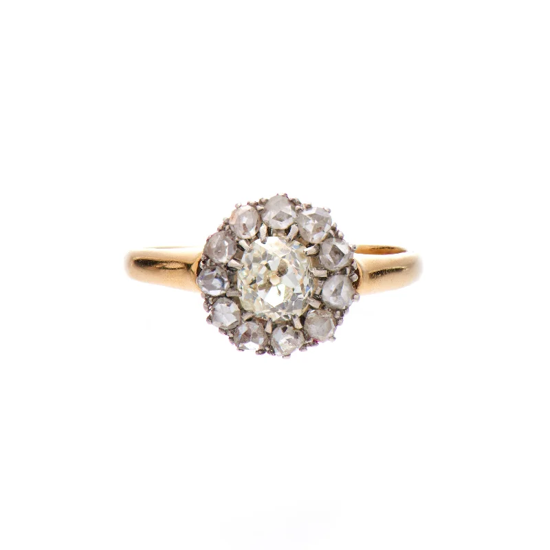 Limited-Stock Jewelry Sale – Once It's Gone, It's Gone Antique Victorian 18k European Cut Diamond Cluster Ring with Rosecut Halo
