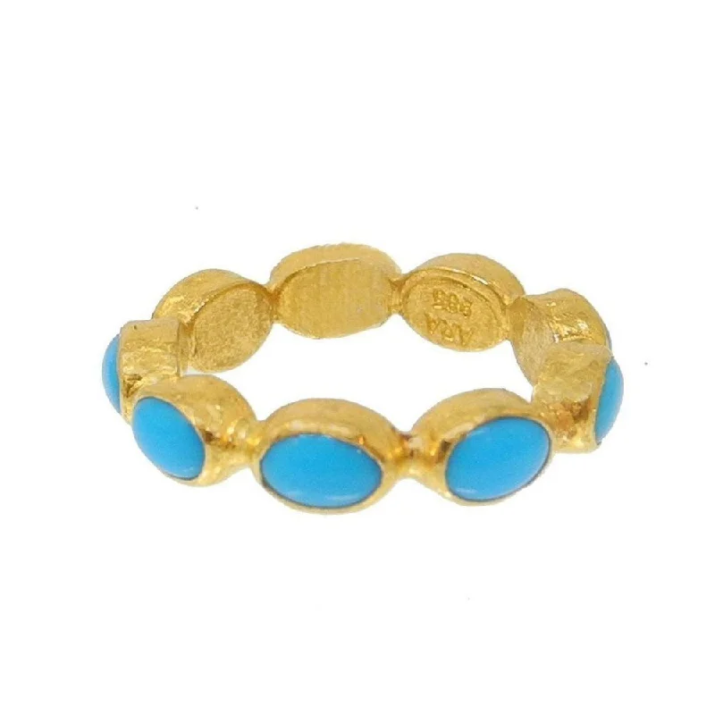 Limited Stock On Premium Jewelry At Low Prices Ara 24k Gold Cabochon Turquoise Ring Size 6.5