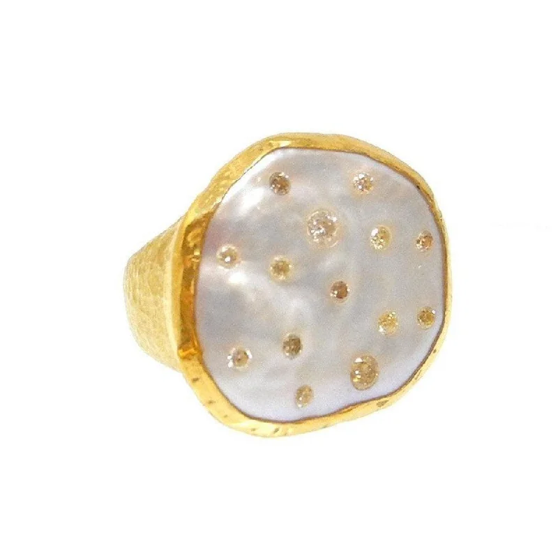 Luxury Jewelry Sale – Sparkle For Less Ara 24k Gold Mabe Pearl and Diamond Ring Size 7