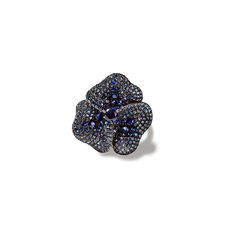 Special Sale On Handcrafted Jewelry – Shop Today Bloom Large Flower Blue Sapphire Ring in White Gold
