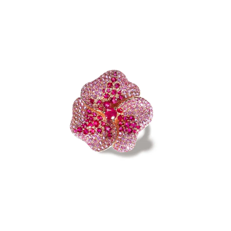 Huge Markdowns On Premium Jewelry Styles Bloom Large Flower Pink Sapphire Ring in Rose Gold