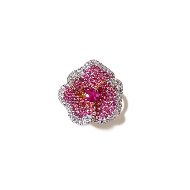 High-End Jewelry, Now More Affordable Than Ever Bloom Medium Flower Dark Pink Sapphire Ring in Rose Gold