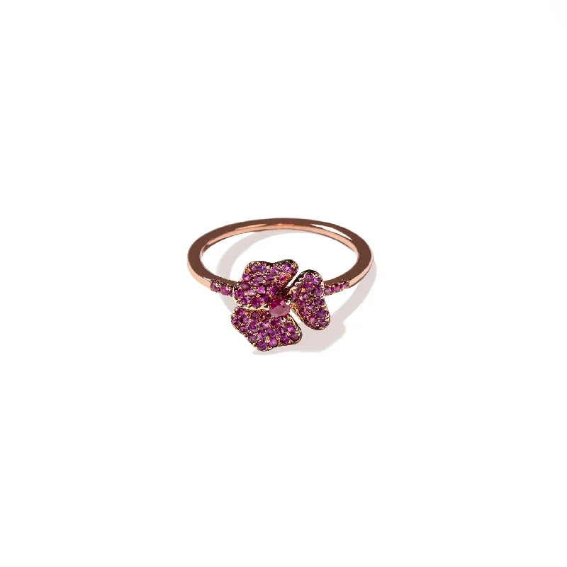 Huge Savings On Timeless Jewelry Collections Bloom Mini Flower Dark Pink Sapphire Ring in Rose Gold