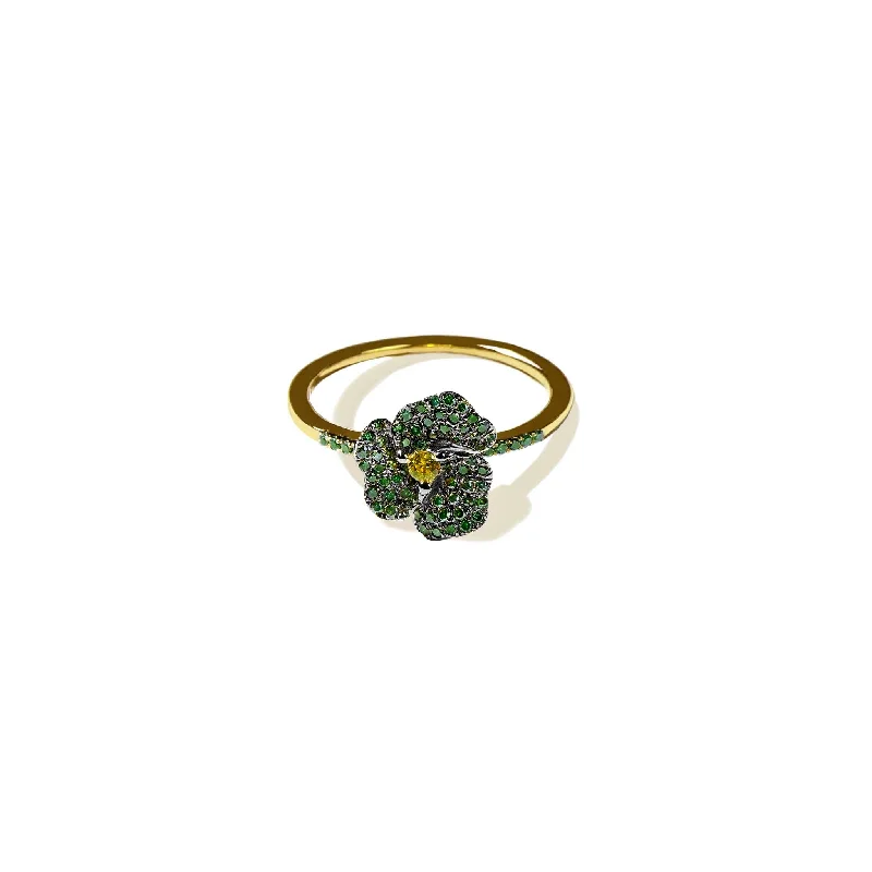 Your Dream Jewelry At Dream Prices Bloom Mini Flower Green Diamonds and Yellow Sapphire Ring in Yellow Gold