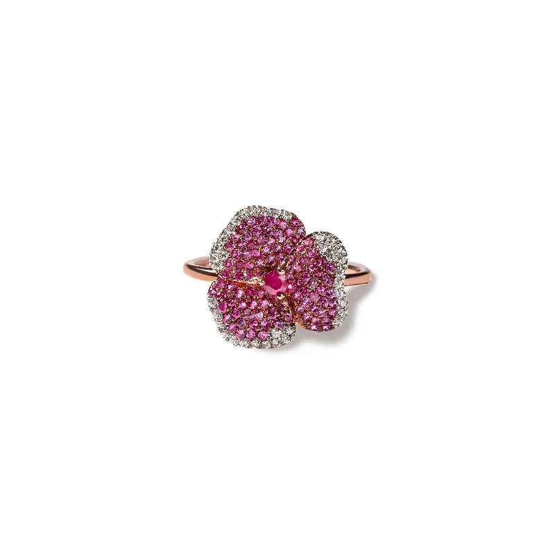 Limited-Time Jewelry Sale – Don't Miss These Deals Bloom Small Flower Dark Pink Sapphire Ring in Rose Gold