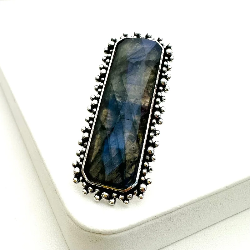 Grab Your Favorite Jewelry At The Lowest Prices Brilliant Baguettes Mega Rings- Labradorite