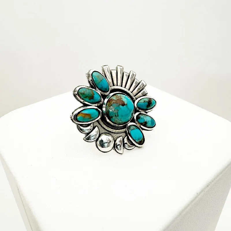 Seasonal Jewelry Deals – Elevate Your Style Circle of Life Statement Ring - Kingman Turquoise