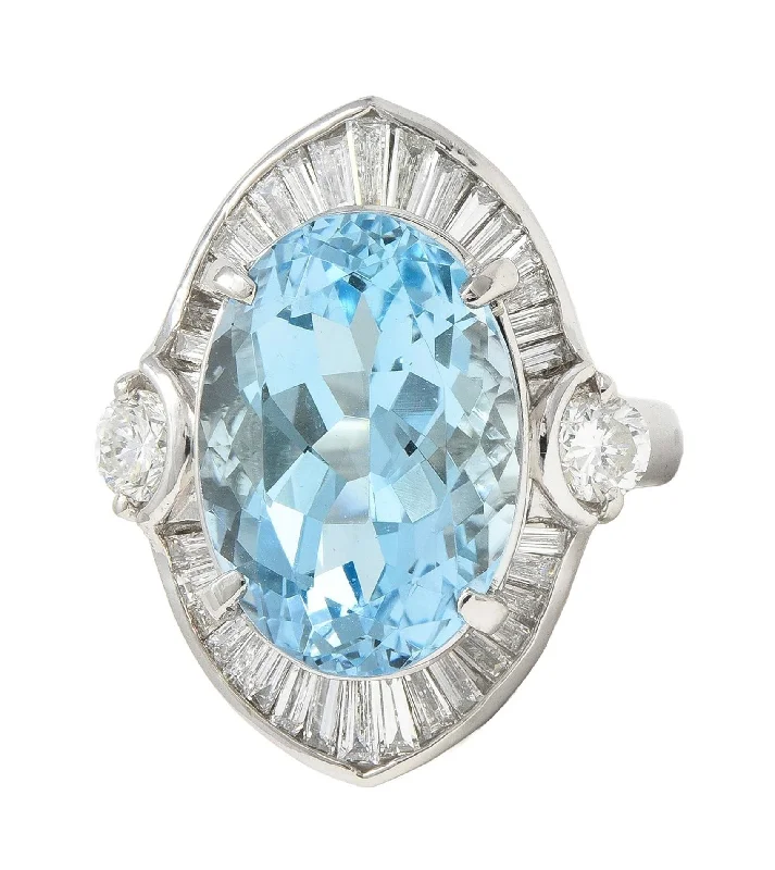 Huge Savings On Premium Jewelry Styles Contemporary 10.32 CTW Aquamarine Diamond Platinum Ballerina Halo Ring