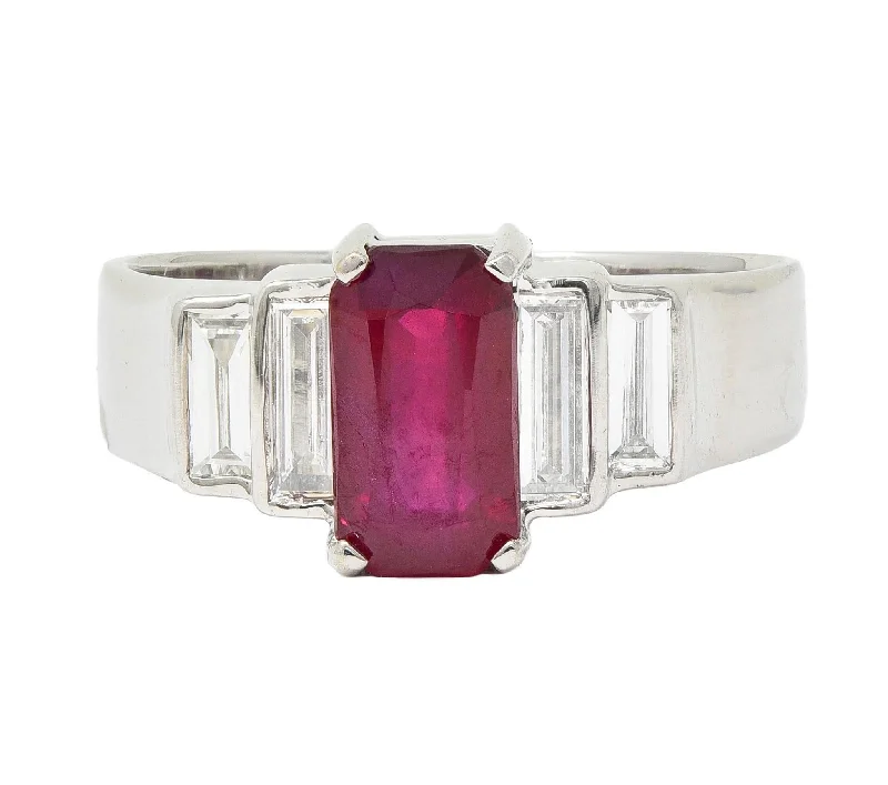 Huge Markdowns On Premium Jewelry Styles Contemporary 2.10 CTW Emerald Cut Ruby Diamond 18 Karat White Gold Five Stone Ring