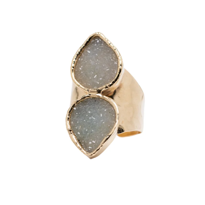 Luxury Jewelry Now At Special Promotional Rates Double White Druzy Cocktail Ring