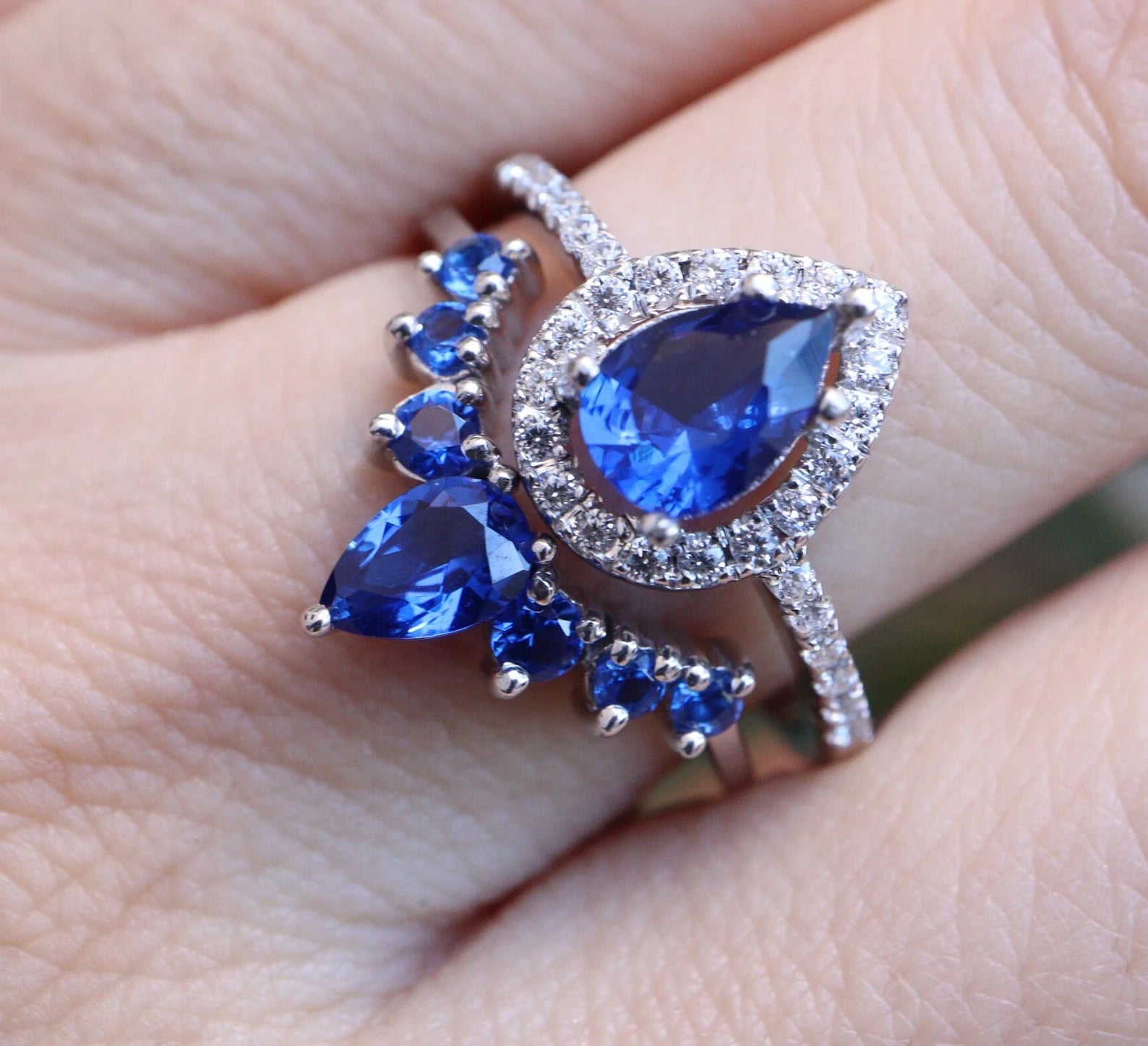 Your Dream Jewelry At Dream Prices Pear Cut Blue Sapphire 2 Set Ring