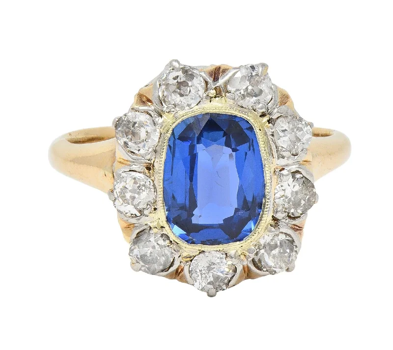 Shine In Style – Shop Jewelry Discounts Today Edwardian 2.83 CTW No Heat Burma Sapphire Diamond Platinum 18 Karat Gold Antique Halo Ring GIA