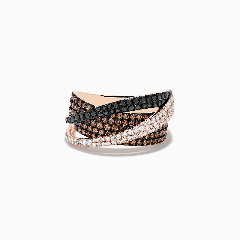 Affordable Glamour – Premium Jewelry At Special Prices 14K Rose Gold Black, Brown and White Diamond Crossover Ring 1.15 TCW