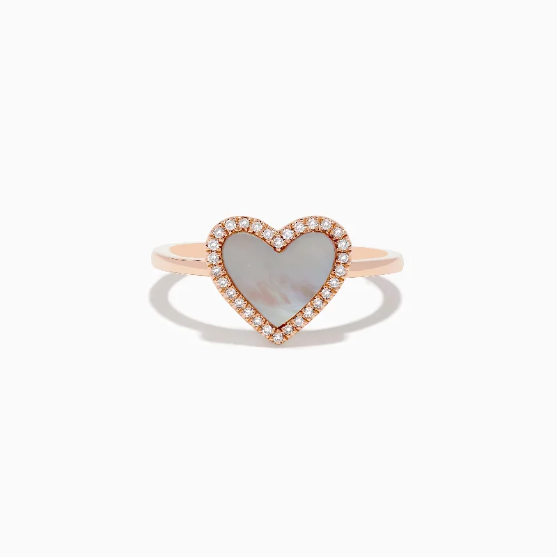 Fine Jewelry, Limited-Time Offers Available 14K Rose Gold Mother of Pearl and Diamond Heart Ring