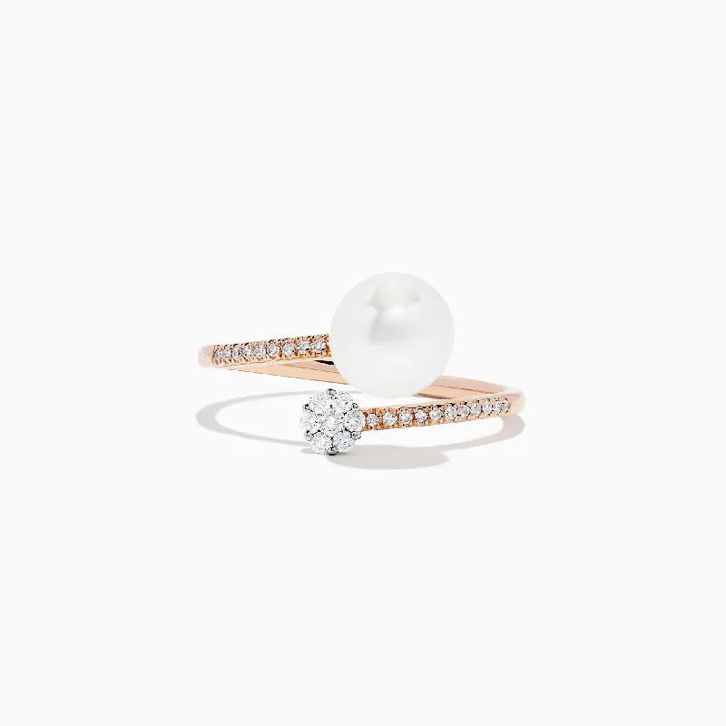 High-Quality Jewelry At A Fraction Of The Cost 14K Rose Gold Pearl and Diamond Wrap Ring, 0.13 TCW
