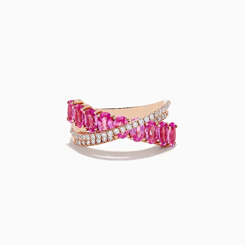 Limited-Stock Jewelry Sale – Once It's Gone, It's Gone 14k Rose Gold Pink Sapphire and Diamond Crossover Ring