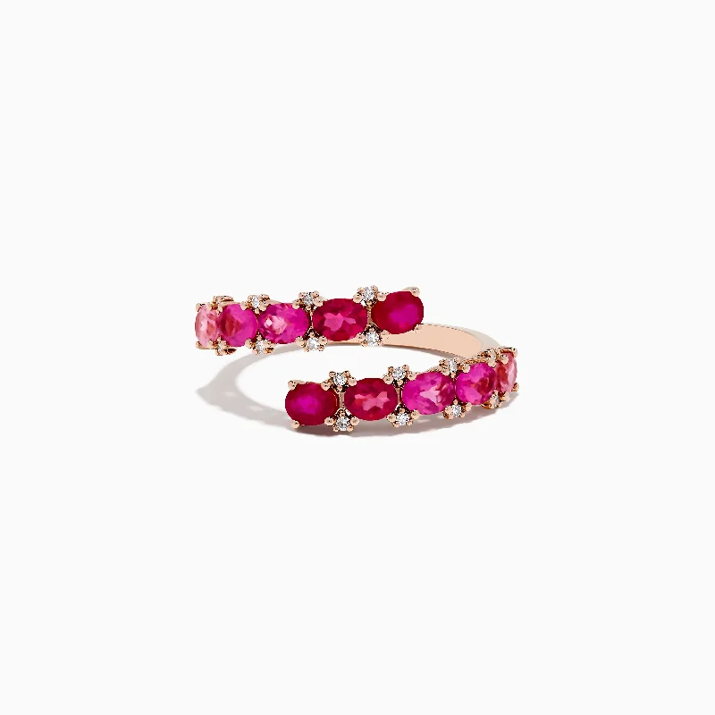 Grab Exquisite Jewelry At The Lowest Prices 14k Rose Gold Pink Tourmaline and Ruby Bypass Ring 1.49 TCW