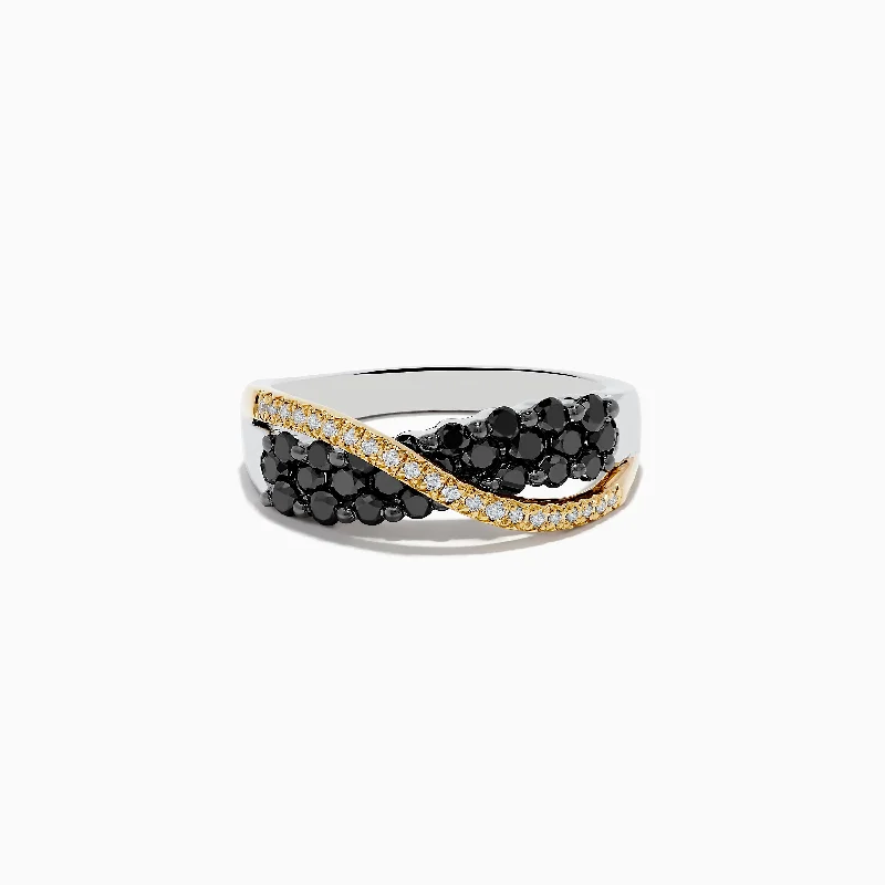 Shop Stylish Jewelry Now And Save Big 14K Two-Tone Gold Black and White Diamond Crossover Ring