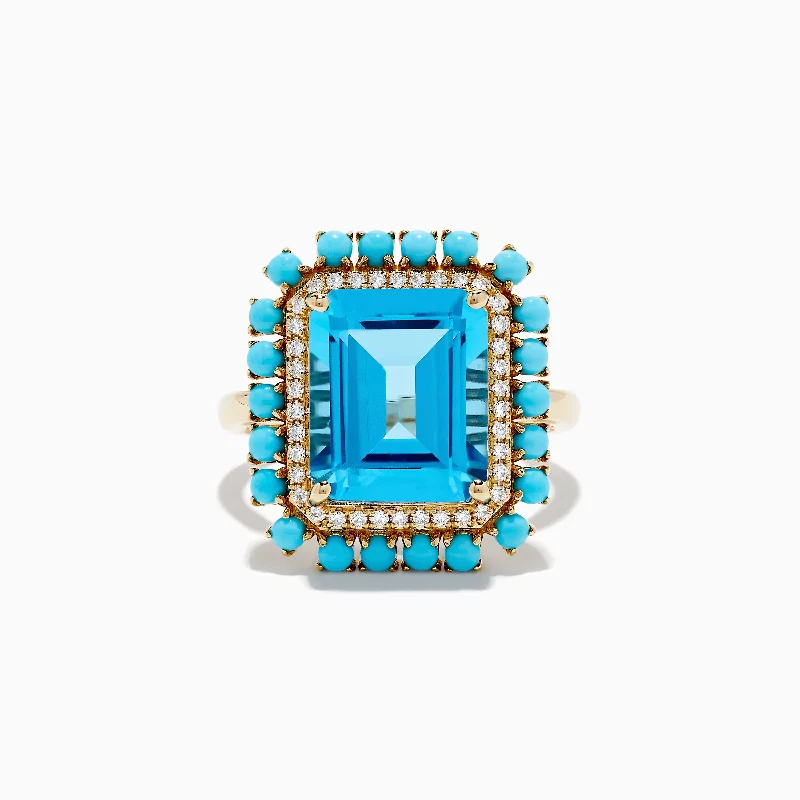 Breathtaking Jewelry At Limited-Time Savings 14K Yellow Gold Blue Topaz, Turquoise and Diamond Ring Breathtaking Jewelry At Limited-Time Savings 14K Yellow Gold Blue Topaz, Turquoise and Diamond Ring