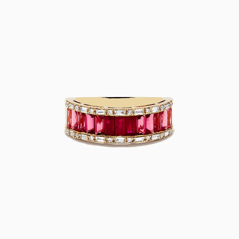 Make Your Outfit Shine With Discounted Jewelry 14k Yellow Gold Baguette Cut Ruby and Pink Tourmaline Band